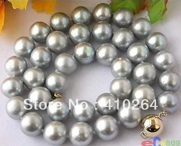 

free shipping AAA+++ 17.5" 11~12MM GRAY ROUND FW CULTURED PEARL NECKLACE