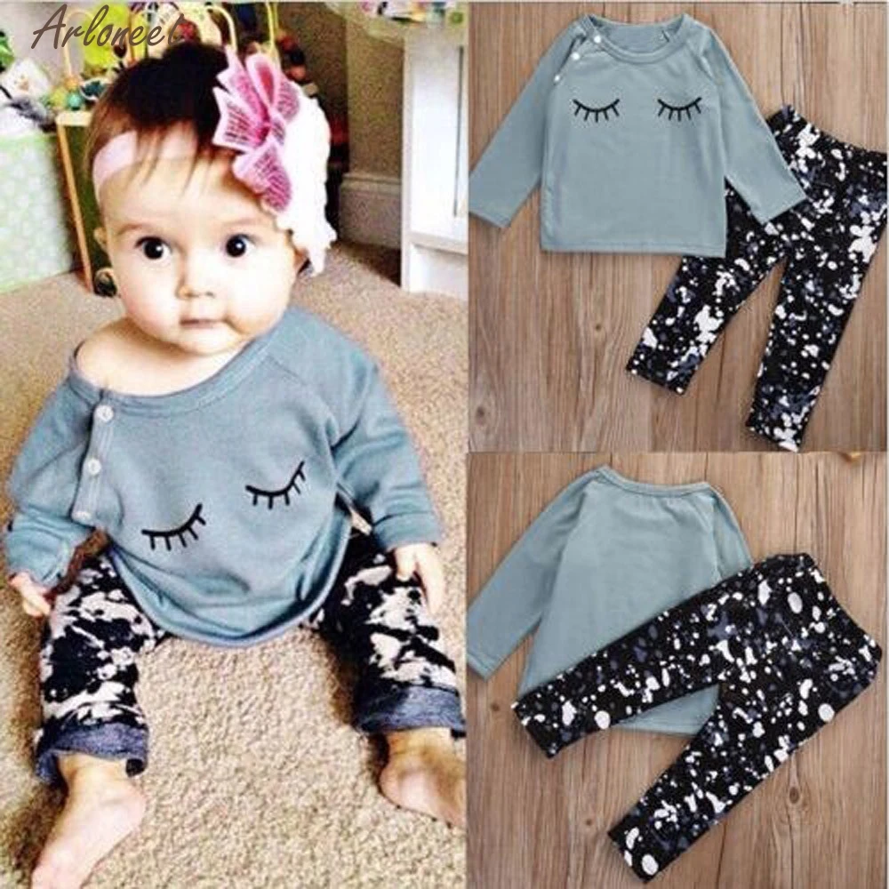 

ARLONEET Baby Clothing Sets Newborn 1Set Toddler Baby Girls Eyelash Print T-shirt Tops+Pants Outfits Clothes P30 Dec14