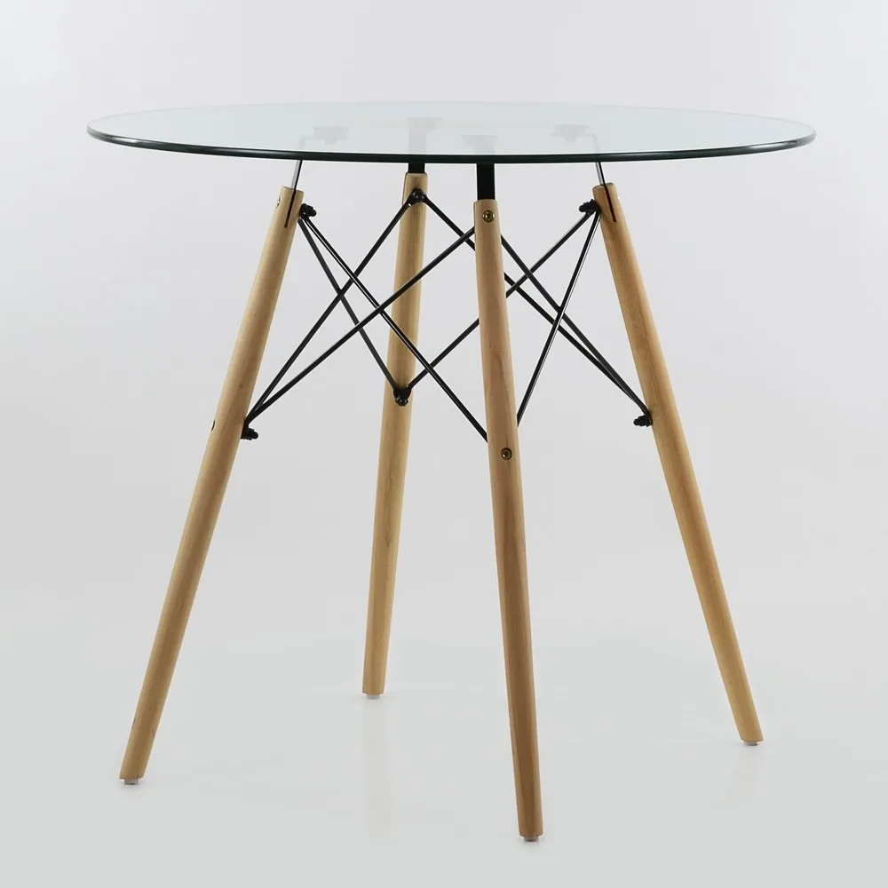 95247 Barneo T-18 интерьерный стол закаленное стекло прозрачный стол обеденный стол на деревянных ножках стол круглый стол кухонный стол мебель для кухни стол для дачи в Казахстан по России
