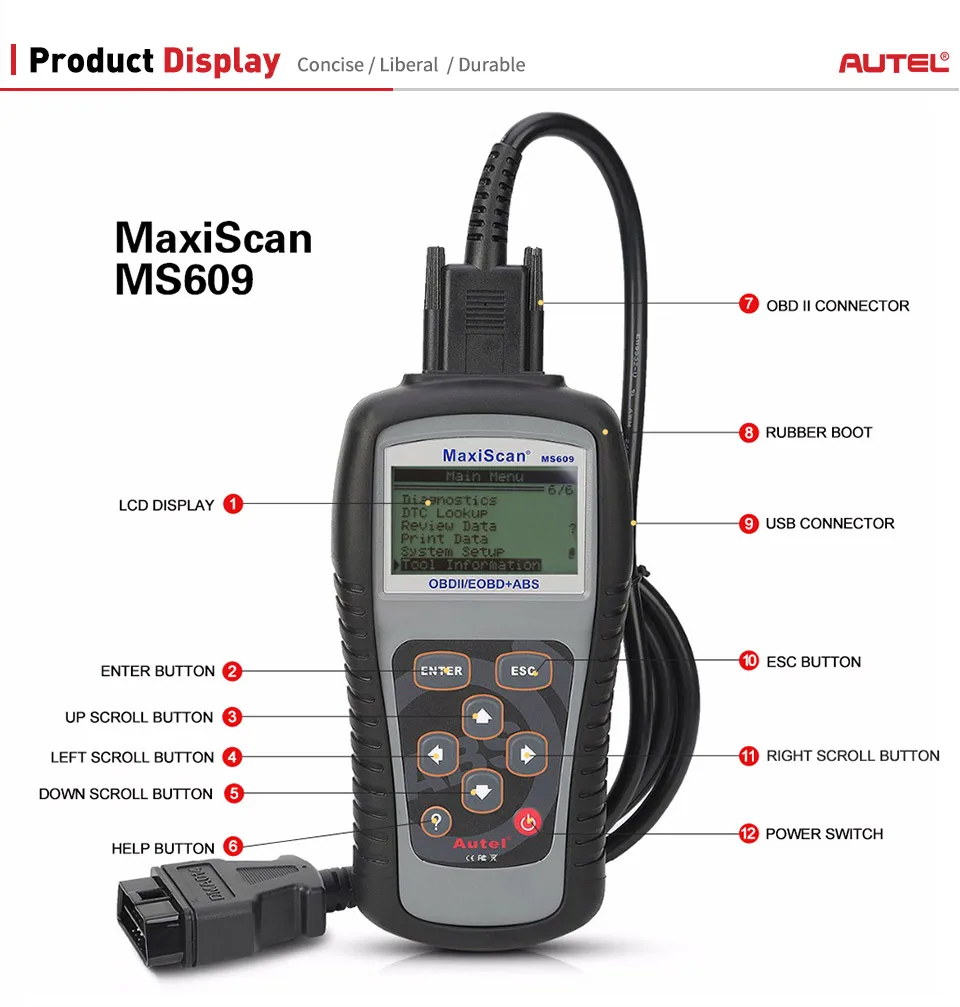 Autel Maxiscan MS609 OBD2 сканер Код читателя с полной OBD2 Функции ABS диагностики DTC определения дополнительно MS509 и AL519