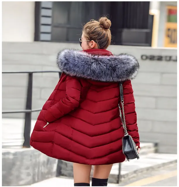 womens winter jackets and coats 2018 Parkas for women 4 Colors Wadded Jackets warm Outwear With a Hood Large Faux Fur Collar -