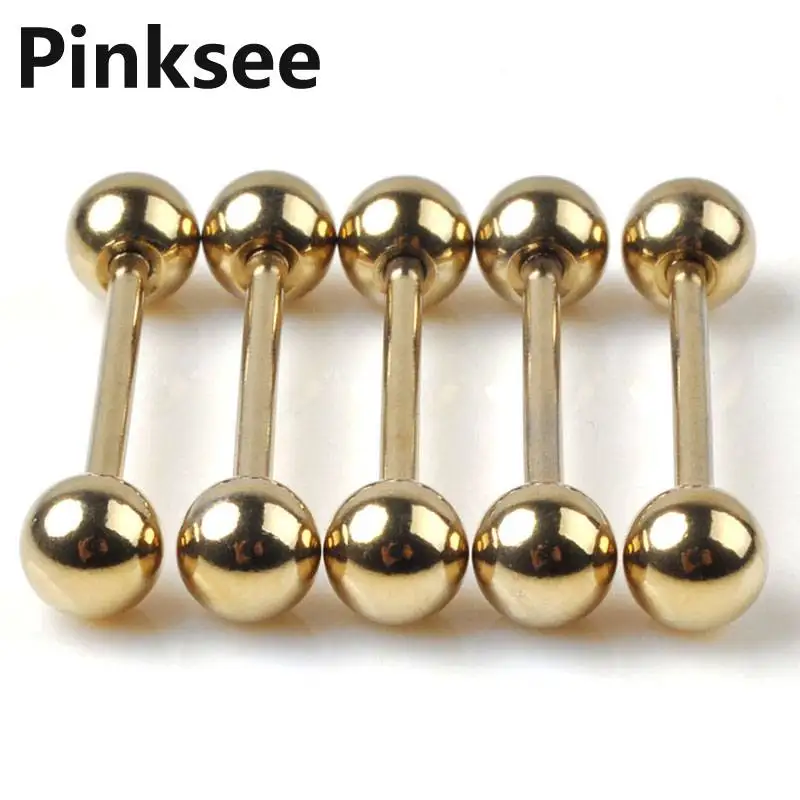 Hot 50pcs Lots Fake Tongue Lip Barbell Ring Gold Tone Piercing Titanium