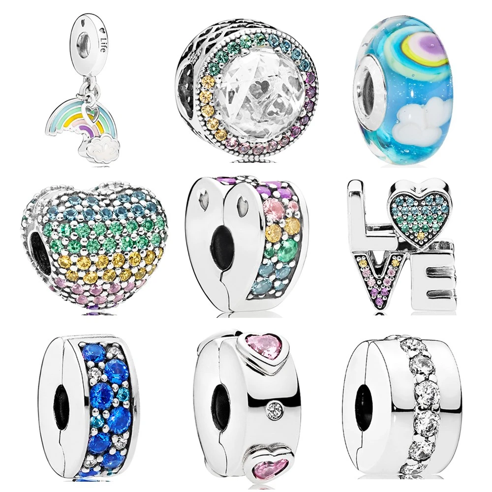 

dodocharms Hot Sale Party Beads Flowers Rainbow Hearts Crystal Charms Beads Fit Pandora Women Bracelets Bangles DIY Jewelry G