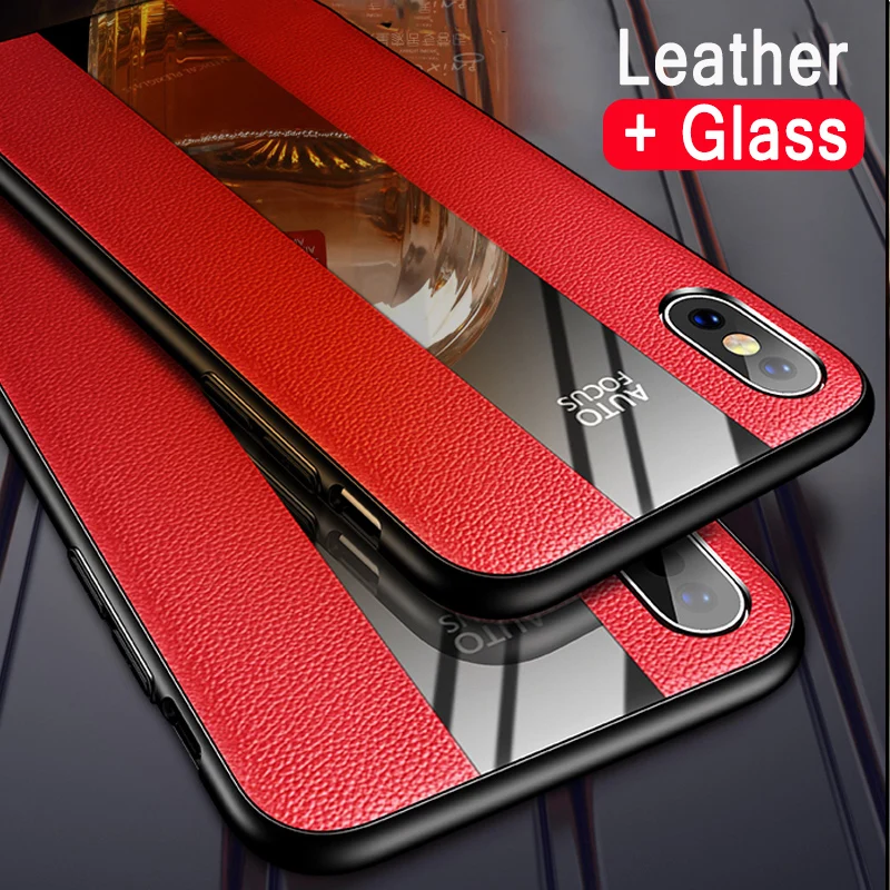 

Shockproof Leather Case for Coque iPhone XS MAX XR 10 8 7 6s Plus Glass Phone Cover for funda iPhone7 iPhone8 silicone Casing