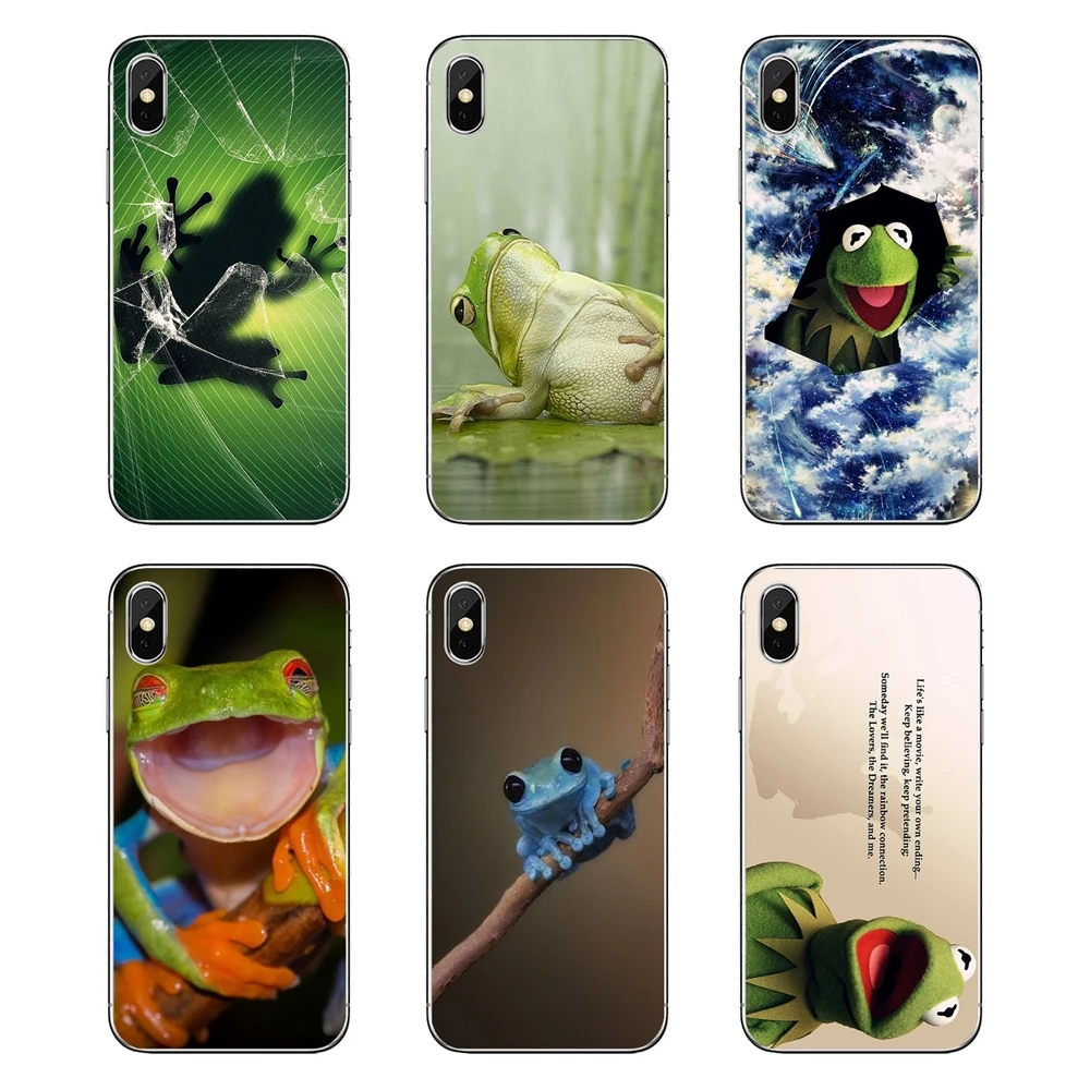 For Samsung Galaxy A5 A6 A7 A8 A9 J4 J5 J7 J8 2017 2018 Plus Prime TPU Transparent Shell Covers Frogs A rainbow frog Green Print |