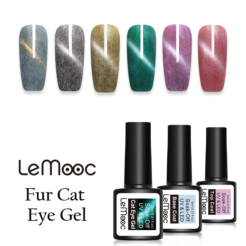 

LEMOOC 8ml Fur Cat Eye Nail Gel Polish Winter Purple Soak Off Nail Art UV Gel Varnish Manicure Design