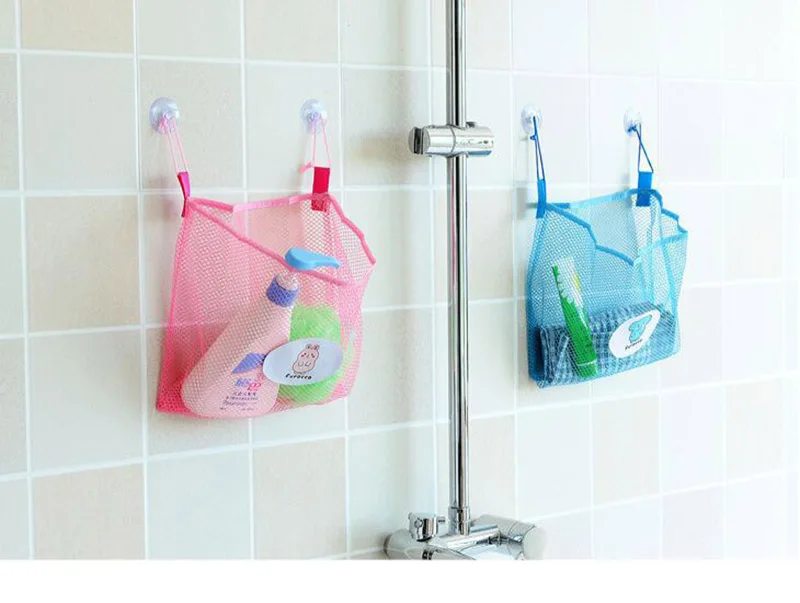 25x25cm Baby Kids Bath Time Tidy Storage Toy Suction Cup Bag Mesh Bathroom Organiser Net toiletries washcloth cleaning balls