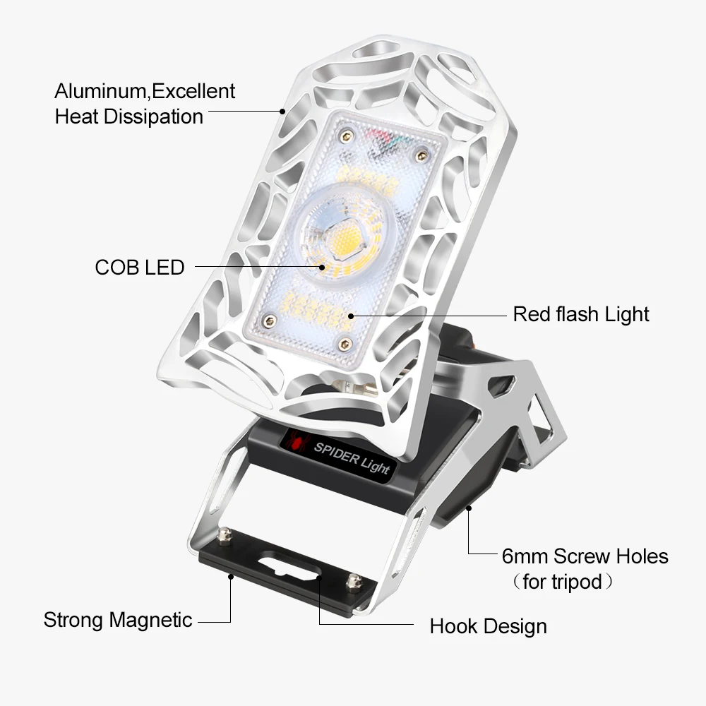 Светодиодный аварийный светодиодный перезаряжаемый рабочий свет 10 Вт 3 режима подсветка паук Мобильная светодиодная подсветка для гаража