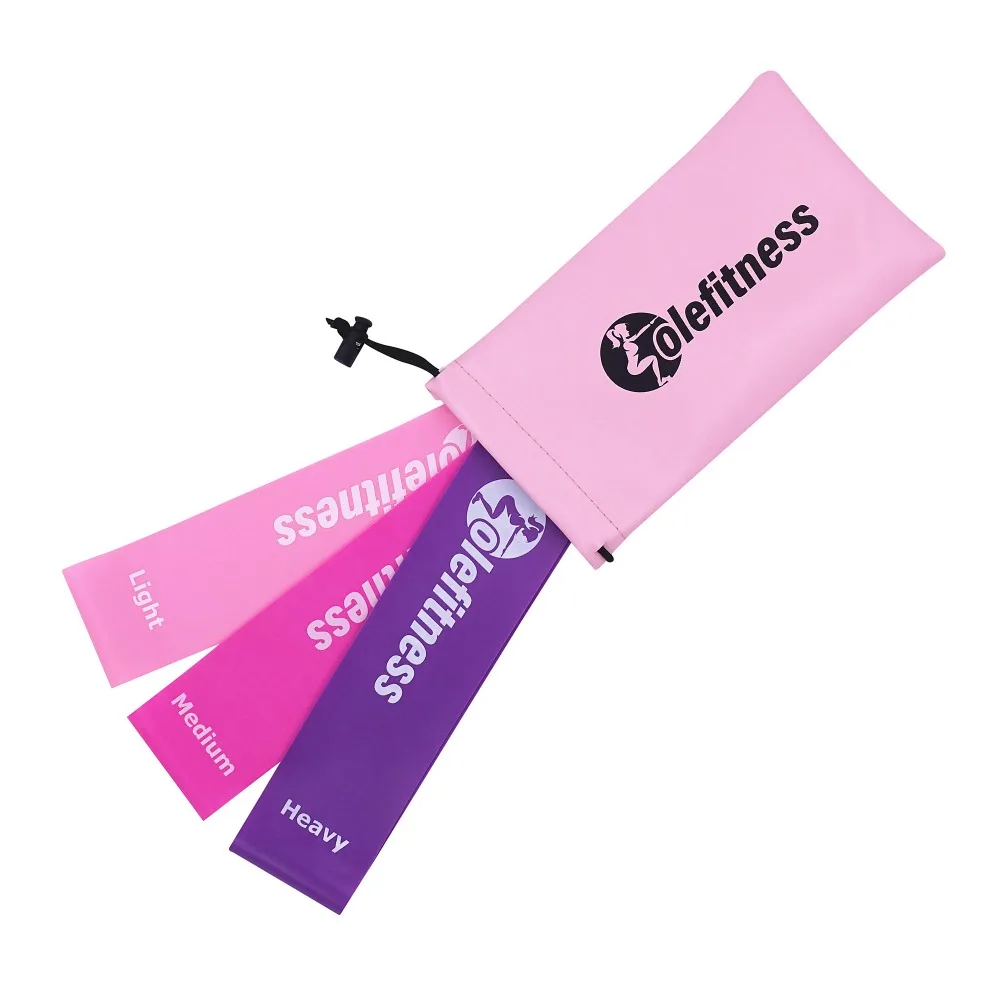 Olefitness Resistance Loop Bands Pink Set of 3 with Carrying Bag Elastic Bands Women Exercise Equipment for Home and Gym Workout