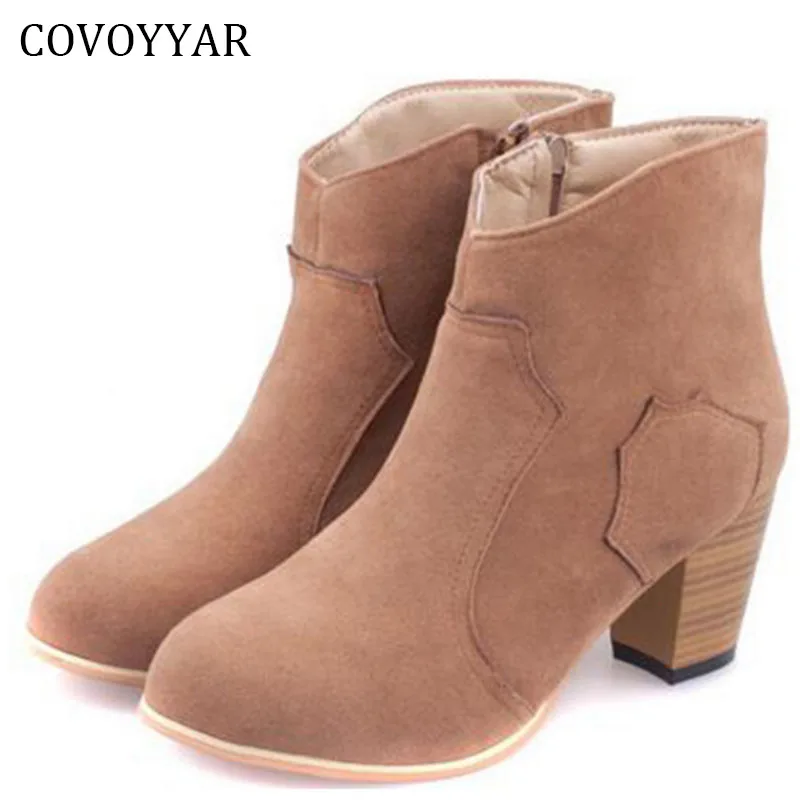 

COVOYYAR 2019 Hot Fashion Boots Women Basic Solid Combat Western Ankle Boots Med Heel Booties Autumn Women Shoes WBS109