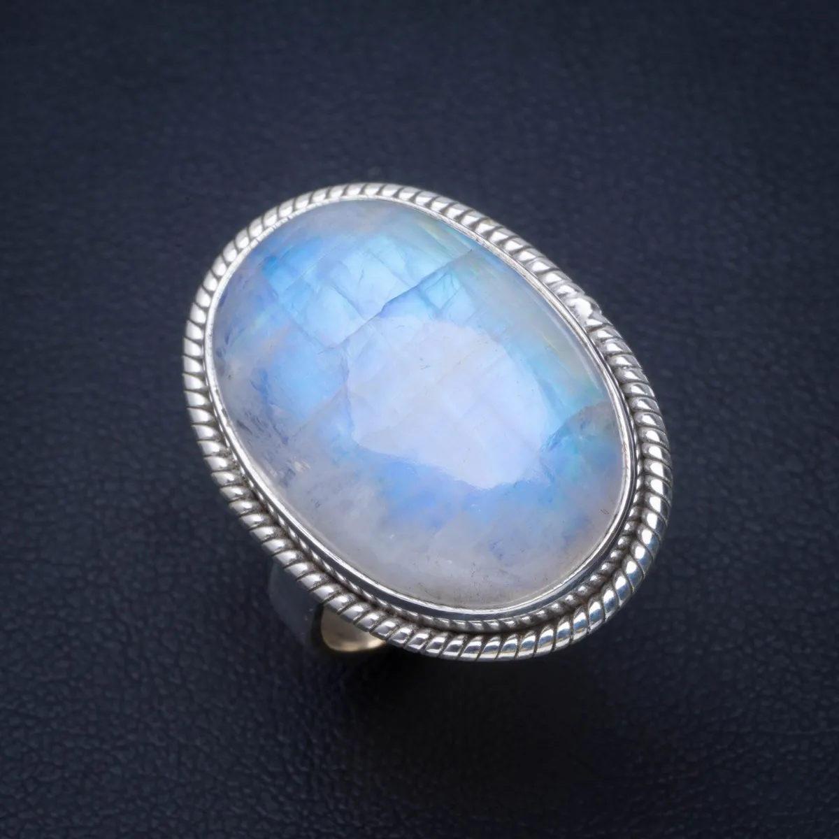 

Natural Rainbow Moonstone Handmade Unique 925 Sterling Silver Ring 6.75 B1367