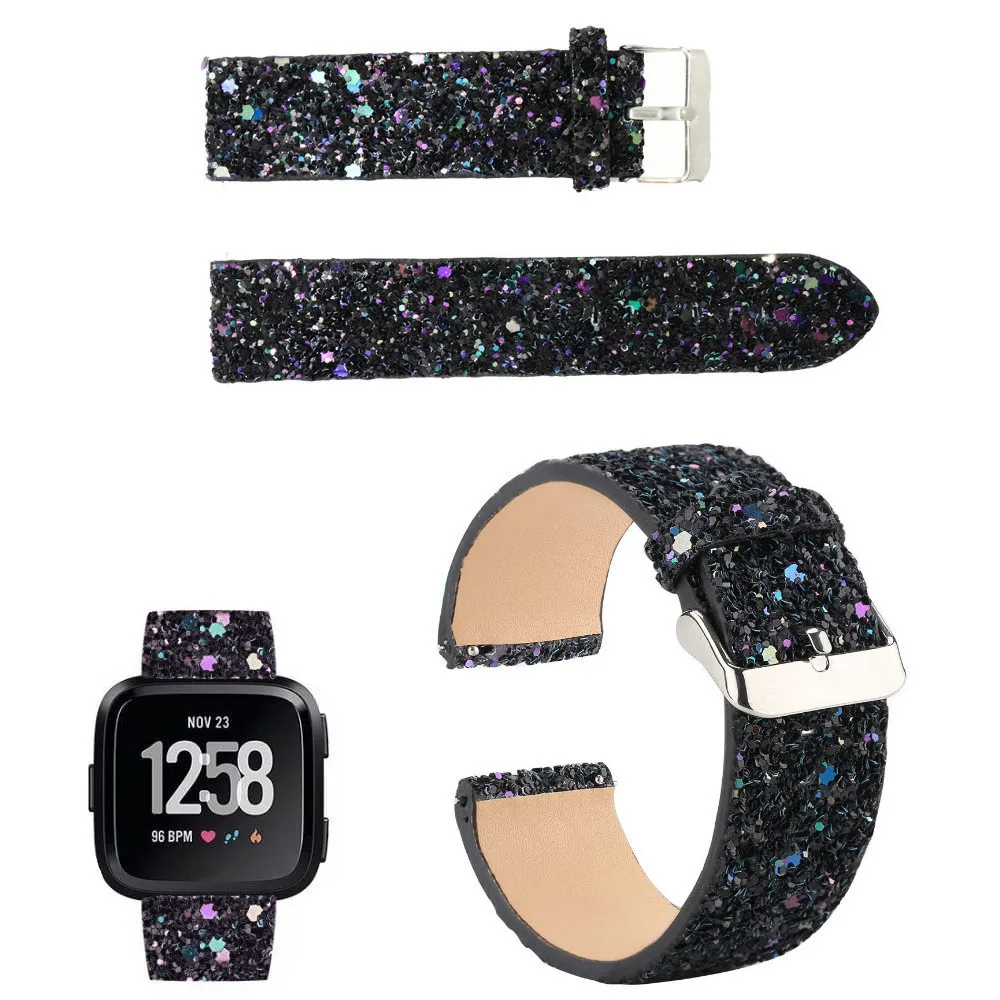

2018 High Quality Bling Glitter Leather Wrist Strap Replacement Strap Watch Band For Fitbit Versa Gift Registered shipping