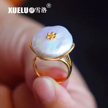 

XUELUO Real 925 Sterling Silver Fashion Ring Supper Large 20-25mm Genuine Natural Flat Baroque Freshwater Pearl Ring for women