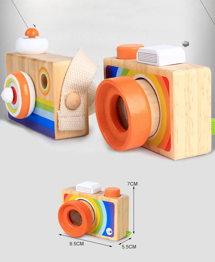 New Baby Wooden Camera Kaleidoscope Toys Classic Cartoon Magic World Multi-prism Variety Bee Eye Effect Children Fun Toys Gift