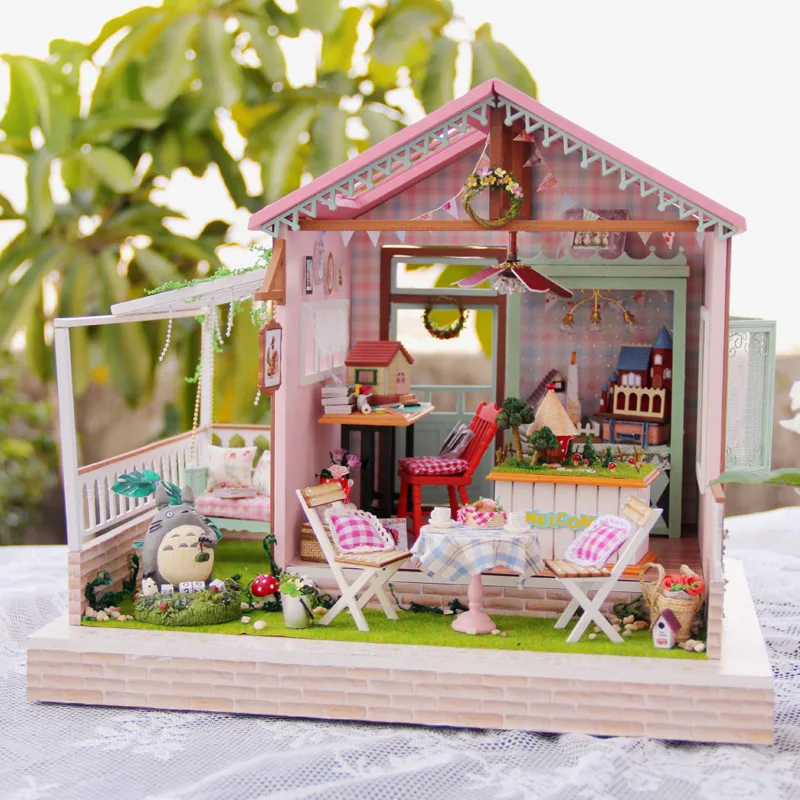 

DIY Model Doll House Casa Miniature Dollhouse with Furnitures LED 3D Wooden House Toys For Children Gift Handmade Crafts A022 #E