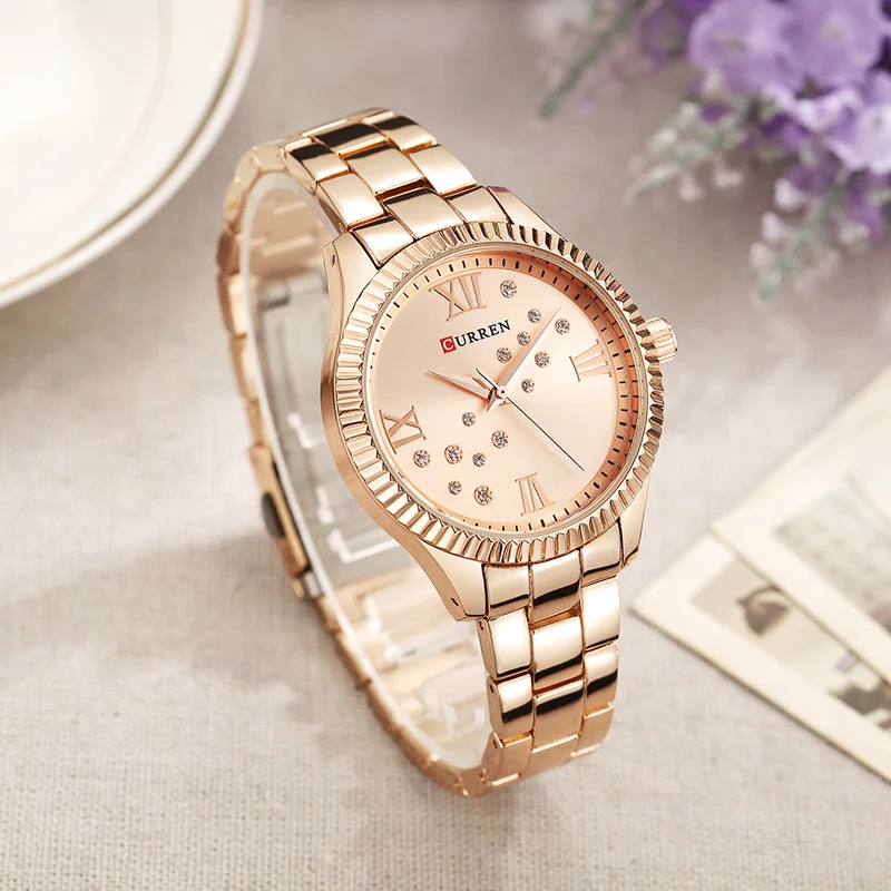 Vente Relogio feminino 9009 Curren Femmes Montres Top Marque De Luxe Or Noir Quartz Montre Étanche En Acier Plein Dames Robe Montres