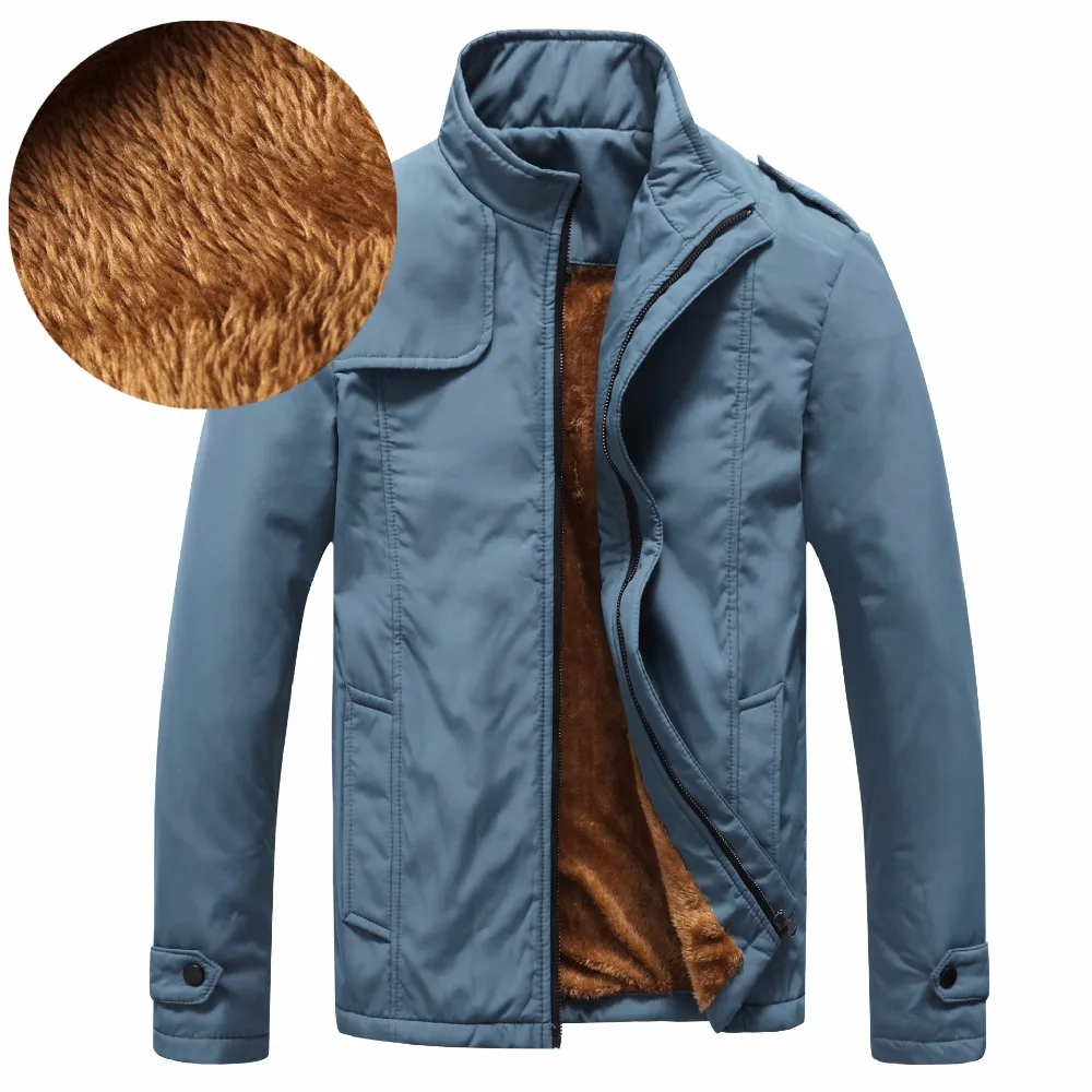 

QUANBO Brand Winter Warm Casual Jacket Men Plus velvet thickening Stand Collar Plus size Coats Black Khaki Blue Outerwear