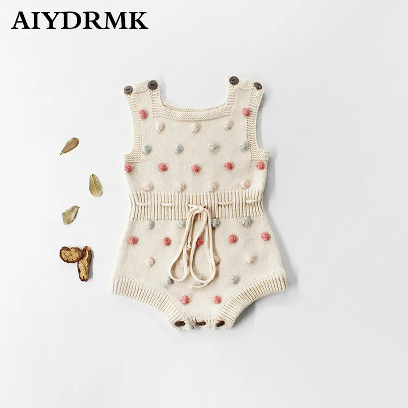 Baratos Monos de punto para recién nacidos ropa de bebé de algodón colores pompón de lana para bebé niña mameluco con volantes infantil mameluco niño bebé monos
