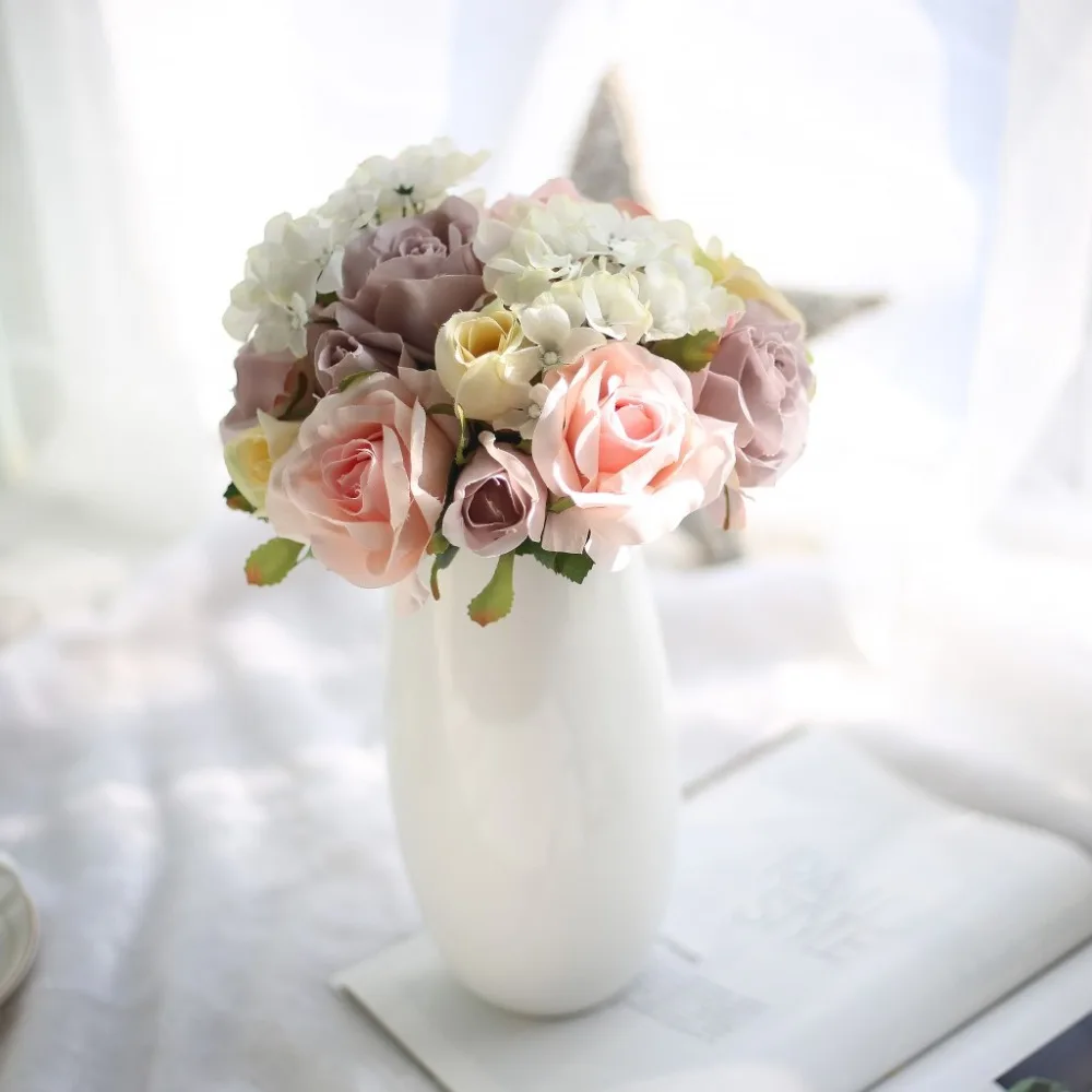 

Silk Flower Roses Artificial Flowers for Wedding Decoration Silk Dahlia Hybrid Flower for Home Decor Fall Vivid Fake Leaf Flower