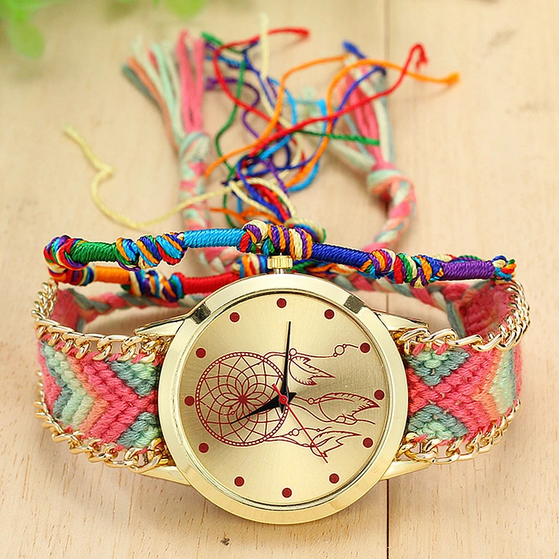 Vansvar Vintage Женщины Родной Ручной Кварцевые Часы Трикотажные Ловец Снов Дружбы Relojes
