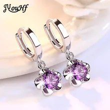 JYouHF цветок висячие серьги Мода 925 серебро белый фиолетовый CZ Циркон Кристалл серьги для женщин Свадебные Ювелирные изделия Подарки