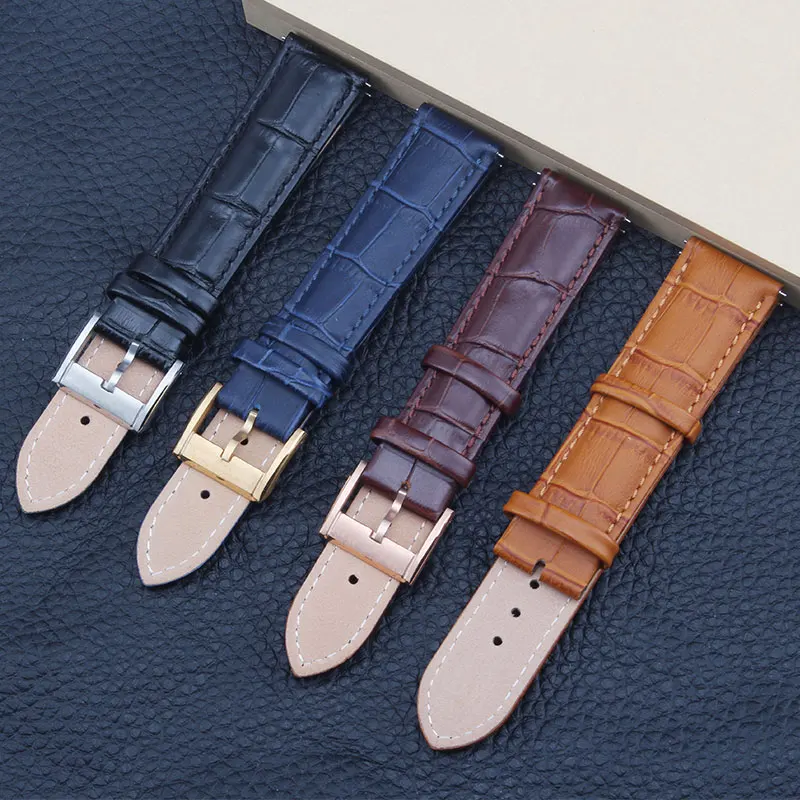 20 22mm Genuine Leather Black Orange Blue Brown Watch band For Hamilton