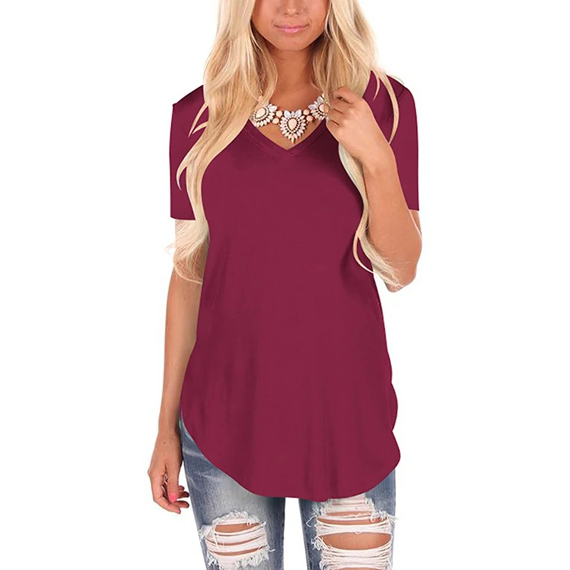 

Sexy V-Neck Solid Long Women T-Shirt Harajuku Kawaii Female T Shirt 2019 Summer Fashion Tops Casual Beach Party Clothes