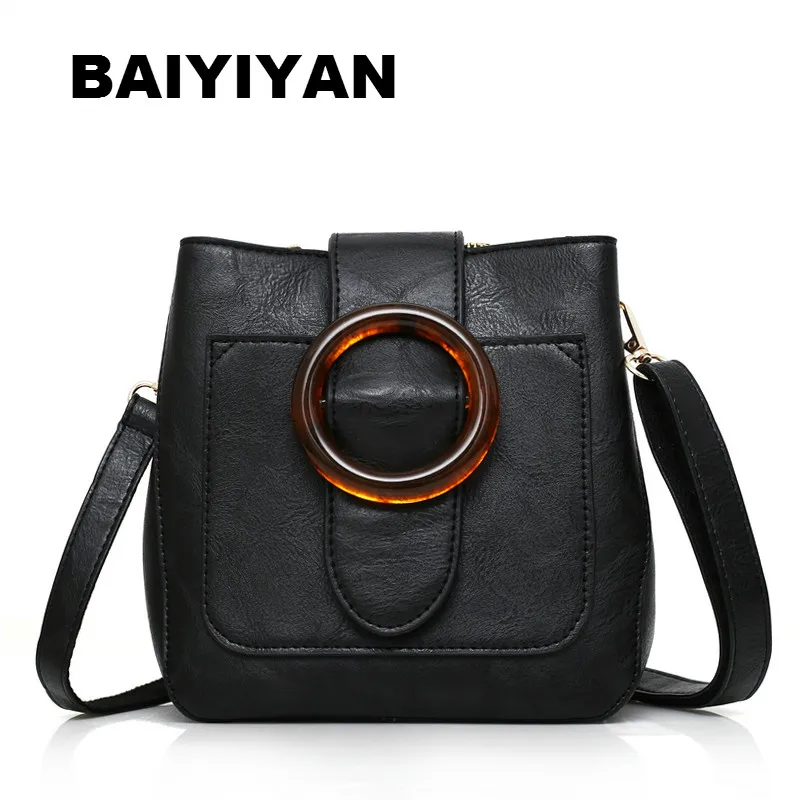 

New High Quality Soft PU Leather Retro Bucket Bag Shoulder Bag Female Crossbody Bag Ladies Circle hasp Saddle Bag