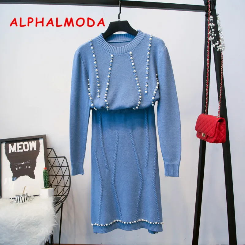 Женский костюм ALPHALMODA вязаный в полоску ручной работы с кристаллами|Спортивные