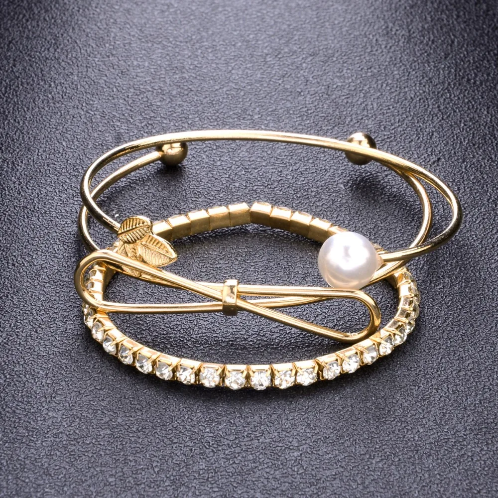 الذهب ورقة اللؤلؤ سحر أساور مجموعة للنساء كريستال سوار للتنس مجموعة مزيج تصميم بيان Braclets للنساء دروبشيبينغ