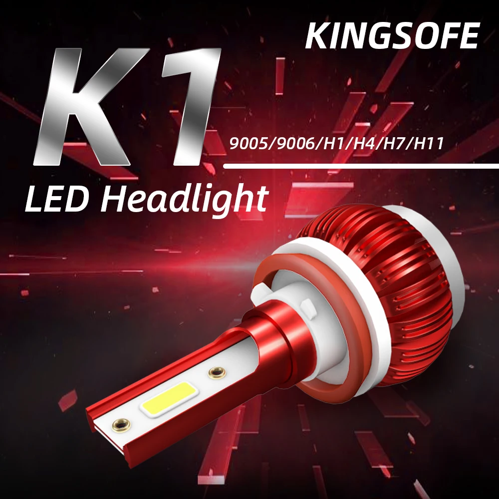 

2pcs KINGSOFE 2x K1 LED Car Headlight COB Beam Bulb LED H1/H4/H7/H11/9005/9006 26000LM 90W Strong Headlight