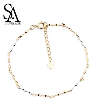 

SA SILVERAGE18K Fine Jewelry Multi-tone Gold Girl Yellow Gold Chain Link Bracelets Bangles for Women Water Ripple Charm Bracelet