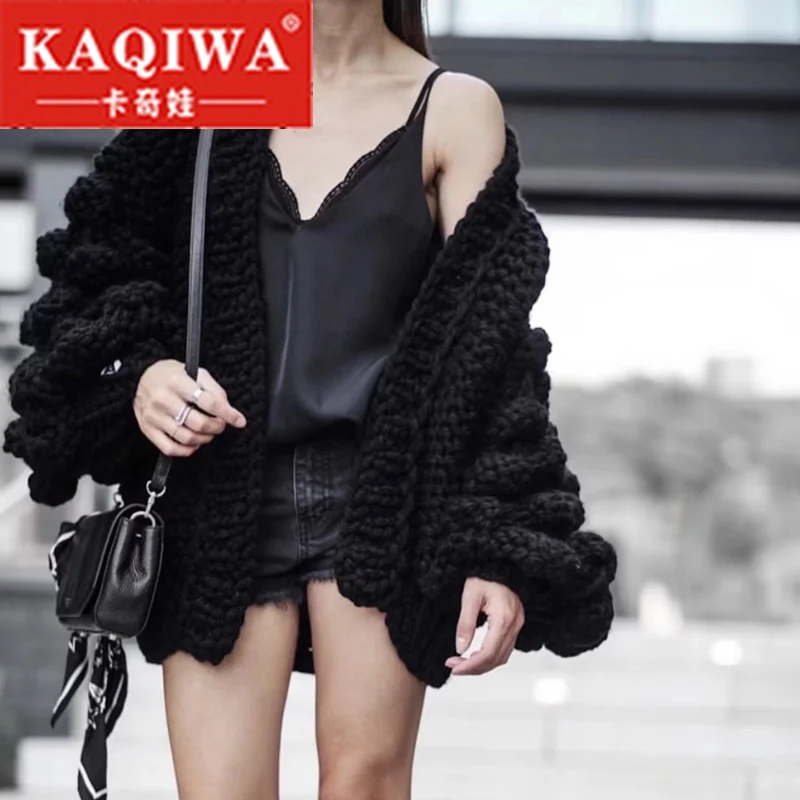 

2018 Winter Fashion Lantern Sleeve Cardigan Female Open Front Korea Sweater Coat TryEverything Pink Coarse Knitted Women Sweater