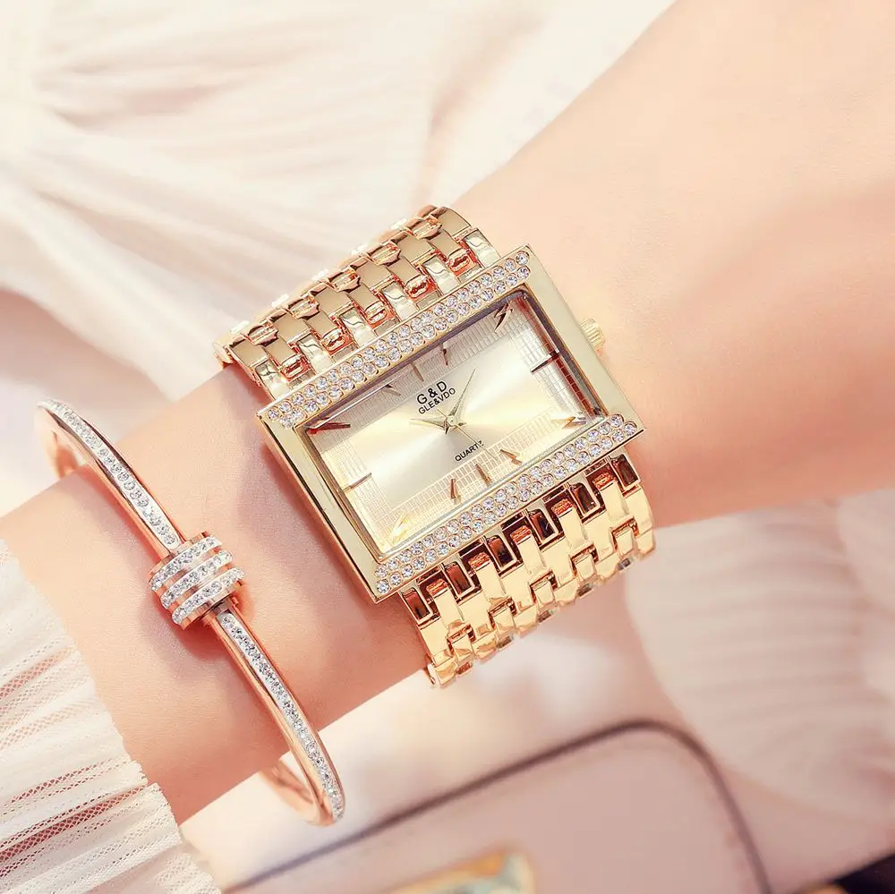 

2019 Relogio Feminino Luxury Brand G&D Women Dress Watches Steel Quartz Watch Diamonds Gold Watches For Womans Wristwatches