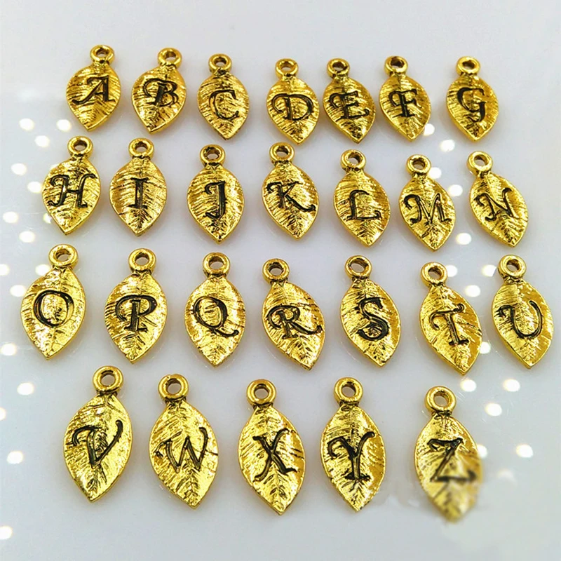 

High Quality 26 Letters Single Side Tag letters Initial Leaf Alphabet Charms Fashion Jewelry Making Leaves Charms DIY Necklace
