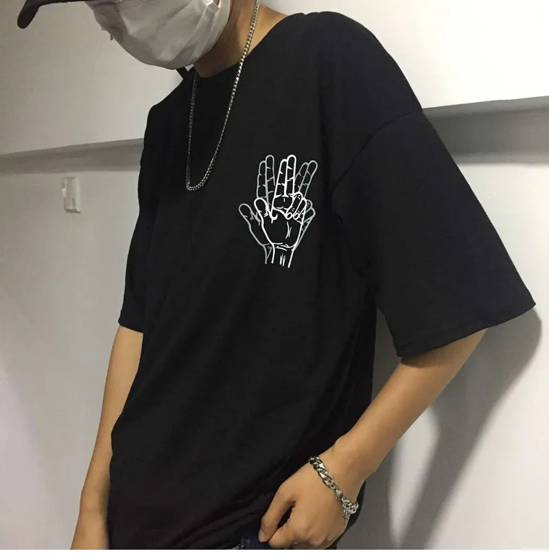 VERSMA корейская мода Harajuku BF Fingers футболки мужские летние уличная одежда в стиле хип-хоп, Панк свободные футболки с коротким рукавом для мужчин