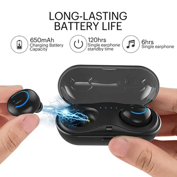 

TWS True Wireless Earbuds Stereo In-Ear Cordless Headsets Mini Bluetooth Earphones with Mic and Charging Box