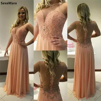 

2019 Luxury Evening Gowns with Lace Appliques Chiffon Long Formal Gowns Custom Made Prom Dress with Beading Rhinestone Vestidos