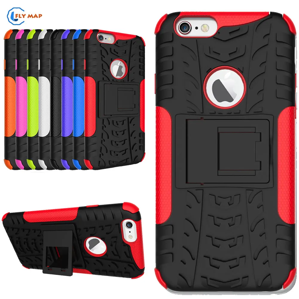 Goede Coque Voor Apple iPhone 6 Plastic Doos Siliconen Beugel Bag mobiele Telefoon Case Voor Apple i Phone6 iPhone6 Dubbele Protector Cover