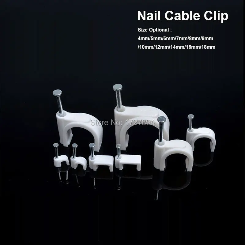 

100pcs/lot Steel Nail Circle Clip Fix CAT5/CAT5E Network Wire/USB Printer Cable 6mm Circle cable clips Wall Insert Cord Clamp