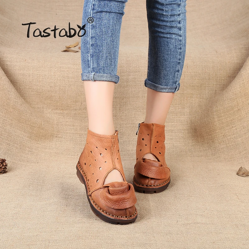 

Tastabo Women Boots Leather Handmade Shoes Retro Soft Boots Genuine Leather Boots