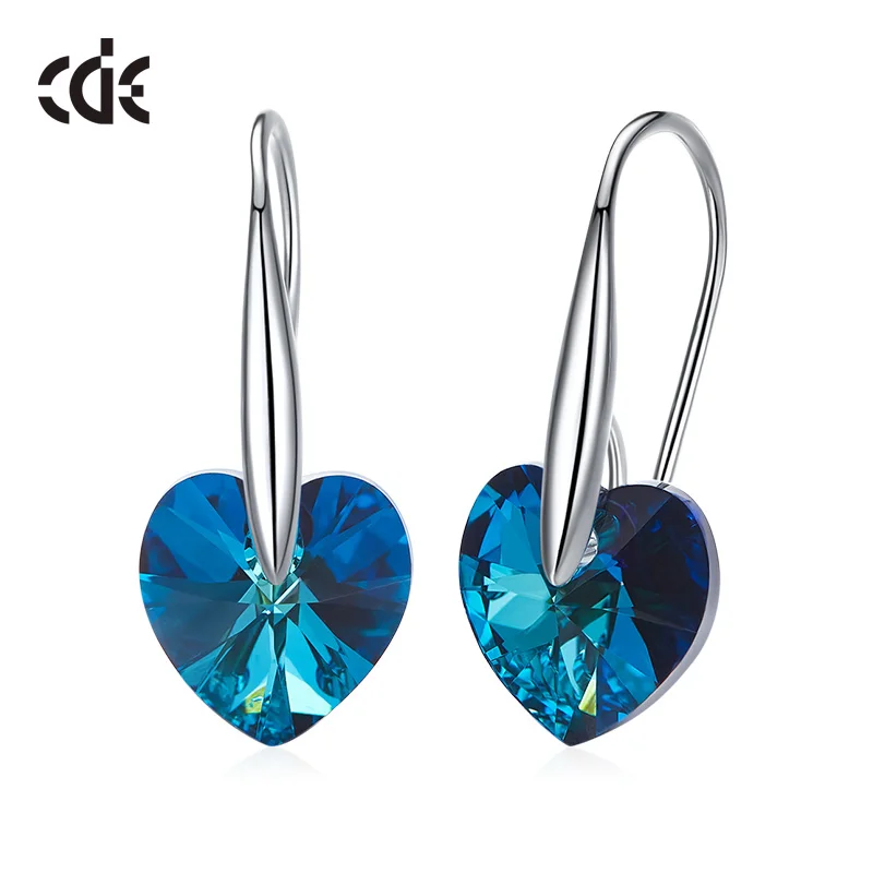 

CDE 925 Sterling Silver Earrings Embellished with crystals Heart Crystal Earrings Wedding Drop Earrings For Women