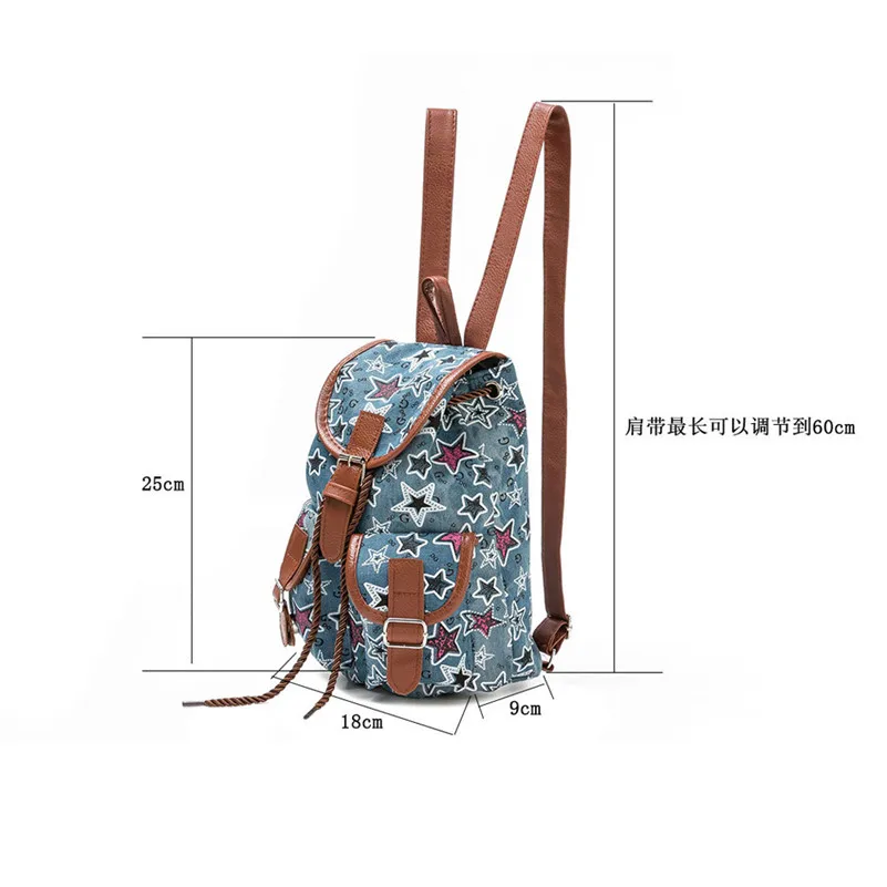 

2017 Hot Sale Women Stars Printing Drawstring Backpack Shopping Bag Travel Bag Female National Style Female Rucksack A8