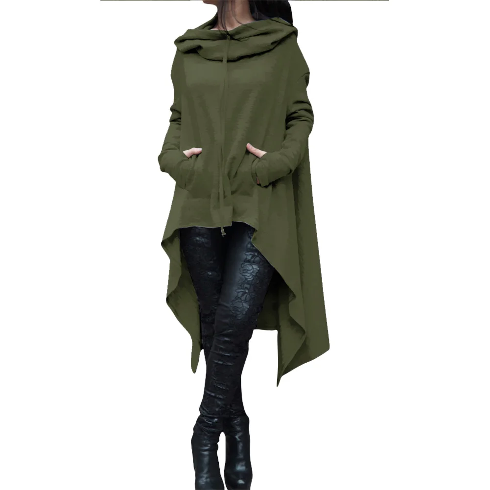 

Hoodies Sweatshirt Women Outwear Hoody Loose Long Sleeve Mantle Cover Pullover Clothes Autumn Women Irregular Draw Cord Coat