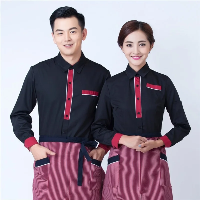 

Комбинезоны для отеля, осенне-зимняя женская униформа для западного ресторана, куртка для горячих магазинов, кафе, покупок, официантов, рубашка с длинными рукавами H2377