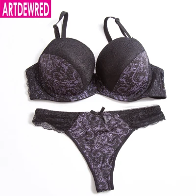 black lace underwear set Original authentic high grade push up bra thong sets bras for women underwear bra set lace sexy lingerie panty female underwear bra and knicker sets cheap Bra & Brief Sets