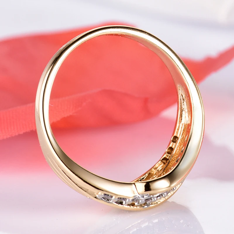 GULICX New Fashion Female Wedding Bands Jewelry Gold-Color Engagement Ring for Women CZ Stone Paved Promise Rings