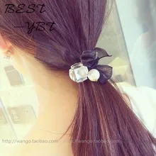 Pearl Crystal Bow Hair Accessories Bow Hair Ring Hair Rope Hair Ring Rubber Band Crystal