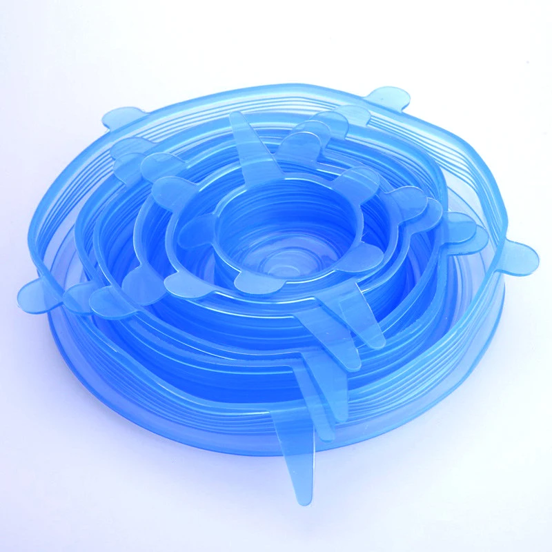 Экологичная растягивающаяся 6-секционная Универсальная крышка чаши силиконовая 6-шт крышка для хранения продуктов холодильник, СВЧ-печь пленка для запечатывания - Цвет: blue
