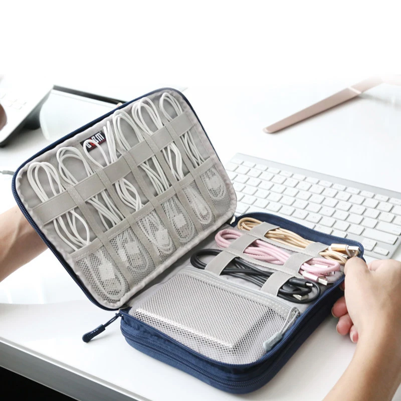Органайзер для путешествий с электроникой, сумка для кабеля из полиэстера с ремешком, сумка для хранения кабеля для зарядки мобильного телефона, мини-планшета